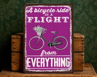 Andar de bicicleta é uma fuga de tudo – Placa de metal vintage – Decoração de parede para ciclistas – Placa com citação inspiradora – 20 x 30 cm