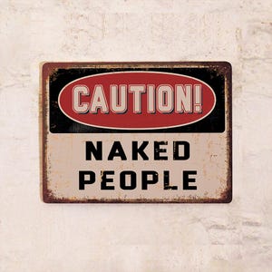 Cartel metálico divertido "¡Cuidado! Gente desnuda", para sauna, ducha, vestuarios, 20x30 cm
