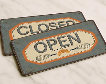 Open closed sign for bakery or pastry shop, vintage double-sided, metal – 15x30 cm
