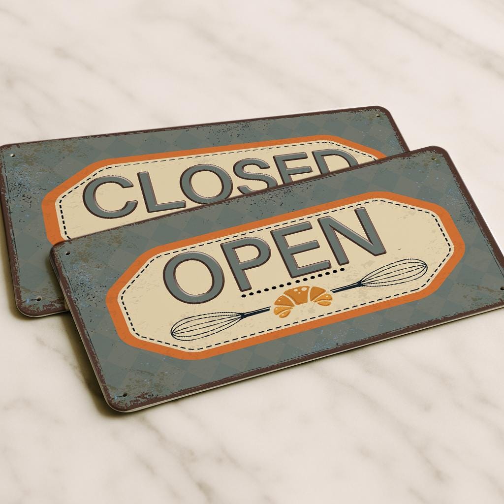 Open Closed Sign for Bakery or Pastry Shop, Vintage Double-sided