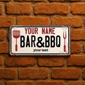 Personalized BBQ Sign – Custom Metal Bar and Barbecue Sign with Funny Slogan – Outdoor Grill Decor – Barbecue Lover Gift