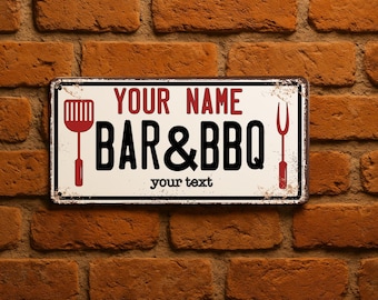 Personalized BBQ Sign: Custom Metal Grill Decor with name, backyard sign