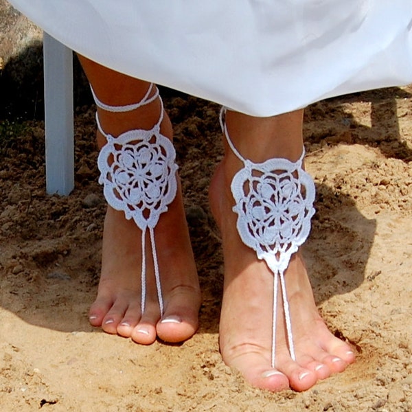 Crochet Barefoot Sandals  Beach Wedding Shoes  White Wedding Accessories  Bridal Shoes Sexy Nude Shoes, Crochet Anklet, Foot Jewelry