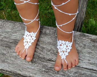 Crochet Baby Flower Girls  Barefoot Sandals, Infant Anklet, Toddler Lace Sandals, Christening  Foot Jewelry , Flower Girls  Beach Shoes