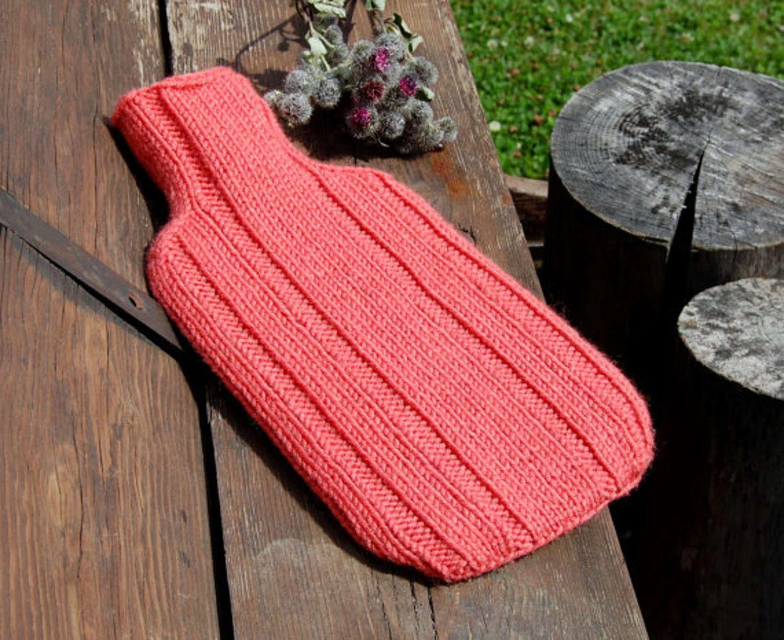 Hand knitted hot water bottle cover cosy/ cozy with cable Etsy