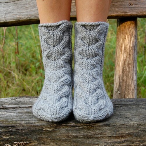 Cable Knit Slipper Socks Knitted Wool Slippers Slipper - Etsy