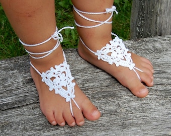 Crochet Baby Flower Girls  Barefoot Sandals, Infant Anklet, Toddler Lace Sandals, Christening  Foot Jewelry , Flower Girls  Beach Shoes