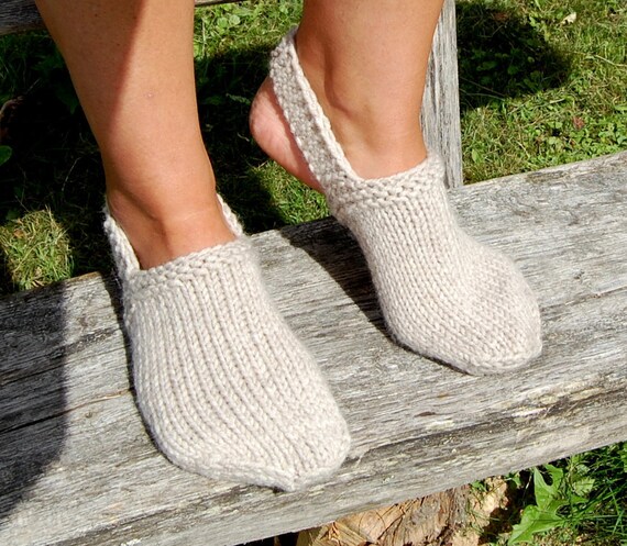 Slipper Socks, Knit Chunky Slipper Socks, Cable Knit Slipper