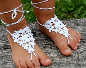 Crochet Baby Flower Girls  Barefoot Sandals, Infant Anklet, Toddler Lace Sandals, Christening  Foot Jewelry , Flower Girls  Beach Shoes