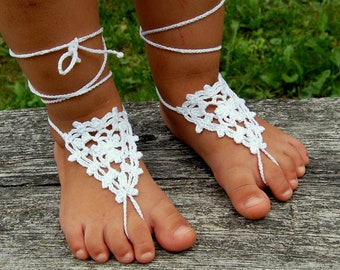 Baby Girls Lace Feet  Crochet Baby Flower Girls  Barefoot Sandals Infant Anklet, Christening  Foot Jewelry , Lace Baptism Shoes