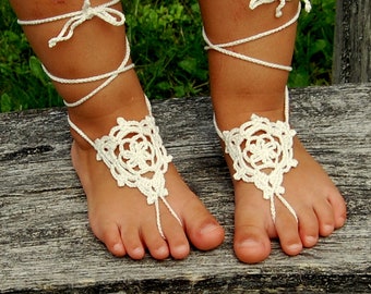 Crochet Baby Girls Barefoot Sandals  Baptism Anklet   Baby Lace Feet  Christening  Foot Jewelry , Flower Girls Lace Feet