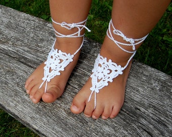 Crochet Baby Flower Girls  Barefoot Sandals, Infant Anklet, Toddler Lace Sandals, Christening  Foot Jewelry , Flower Girls  Beach Shoes