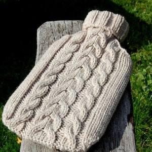 Cable knit hot water bottle cover cosy/ cozy , BOTTLE NOT INCLUDED, fits a standard 2 litre hot water bottle.