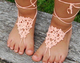 Crochet Baby Flower Girls  Barefoot Sandals, Infant Anklet, Toddler Lace Sandals, Christening  Foot Jewelry , Flower Girls  Beach Shoes