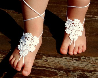 Flower  Girls Barefoot Sandals  Newborn Baby  Infant  Toddler Crochet  Lace Feet   Flower Girls Foot Jewelry   Baptism Lace Shoes