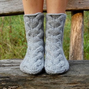 Slipper Socks, Knit Chunky Slipper Socks, Cable Knit Slipper Booties, Knit Indoor Clogs, Christmas Gift image 5