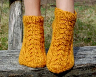 Hand knit wool slippers,  Knitted wool slippers, Knitted Wool Slipper Socks, knitted wool slippers, Wool socks for women