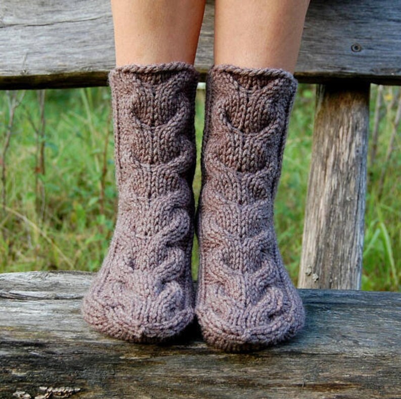 Hand Knit Chunky Slipper Socks Cable Knit Slipper Socks Knit Etsy