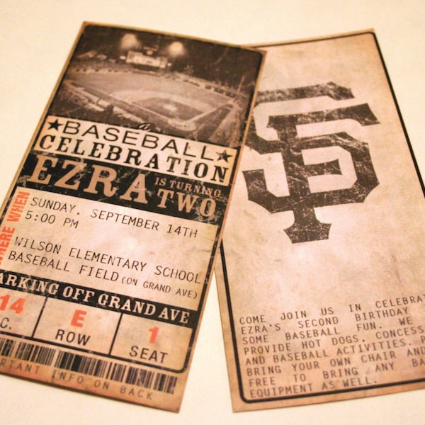Custom Vintage Baseball Ticket Invitations - ANY TEAM - Any Occasion