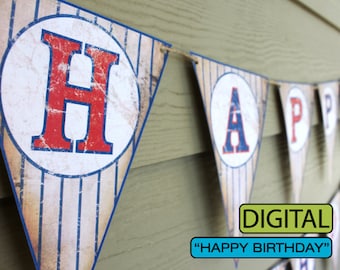 Vintage Baseball Birthday Banner Sign Digital File