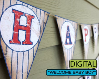 Vintage Baseball Baby Shower Banner "Welcome Baby Boy"