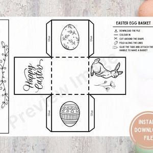 Easter Basket Printable Template for Kids - Coloring Activity | Printable | Digital Download | PDF A4