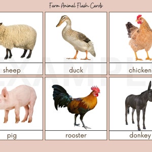 Tarjetas didácticas de la granja, tarjetas didácticas Montessori para imprimir, tarjetas de tres partes, animales de granja, tarjetas de tres partes, tarjetas didácticas de animales, materiales Montessori