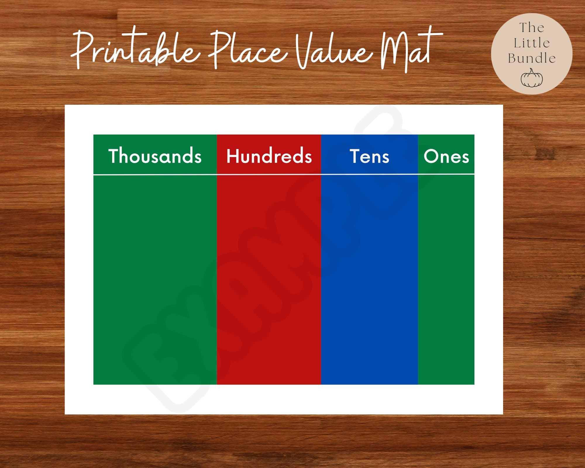 Printable Montessori Place Value Mat, Montessori Mat Montessori Golden