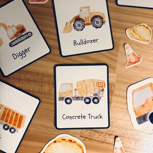 Printable Vehicle Flashcards for Kids Watercolor Trucks Diggers Rescue ...