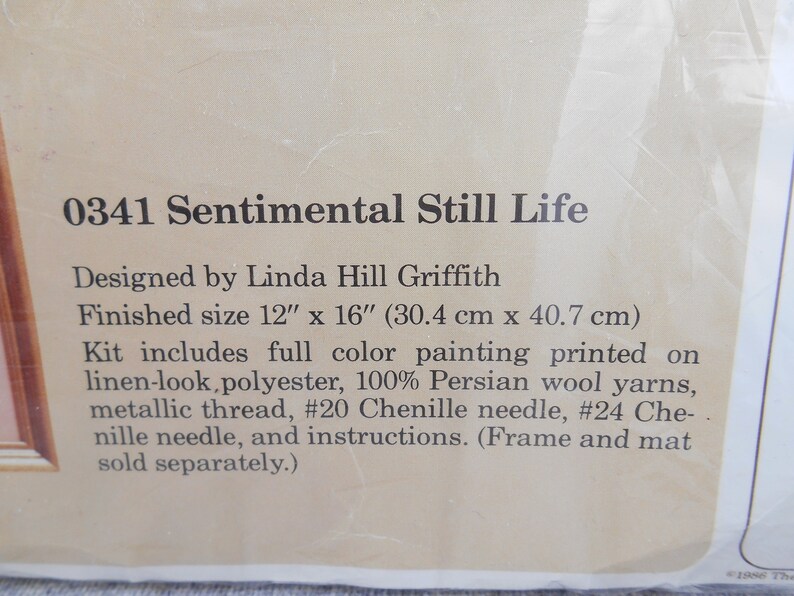 Crewel Needlework Sentimental Still Life Kit Creative Circle 0341 Victorian flowers summer hat with bow designed by Linda Hill Griffith