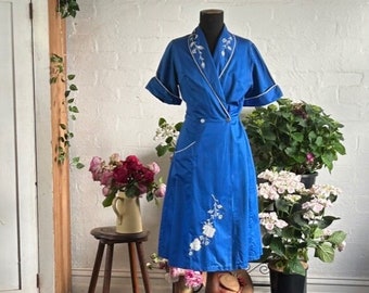 Vintage original Cross over 1950er Kleid in sattem Blau