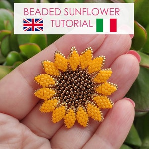 Beaded Sunflower pattern, Sunflower Pendant PDF Photo Tutorial, Flower tutorial, Flowers beading Pattern, Sunflower Tutorial, Beaded Flower