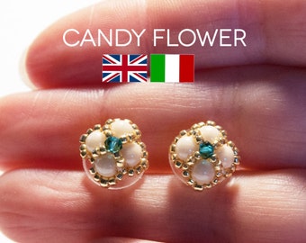 Candy Flower Earrings Tutorial (Easy!) - PDF PATTERN (ENGLISH or Italian) beginner level, stud earrings tutorial pattern, beaded earrings