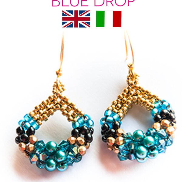 Blue drop Earrings Tutorial -  PDF PATTERN (ENGLISH or Italian available)