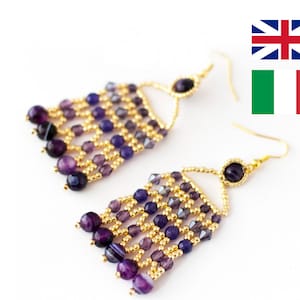 SCHEMA ITALIANO e INGLESE - Orecchini Lory con perline, orecchini perline, schema orecchini, schema perline, tutorial orecchini, Netted, diy