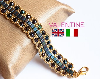 ENGLISH/ITALIAN Pattern Tutorial PDF "Valentine" bracelet with Miyuki Cubes.