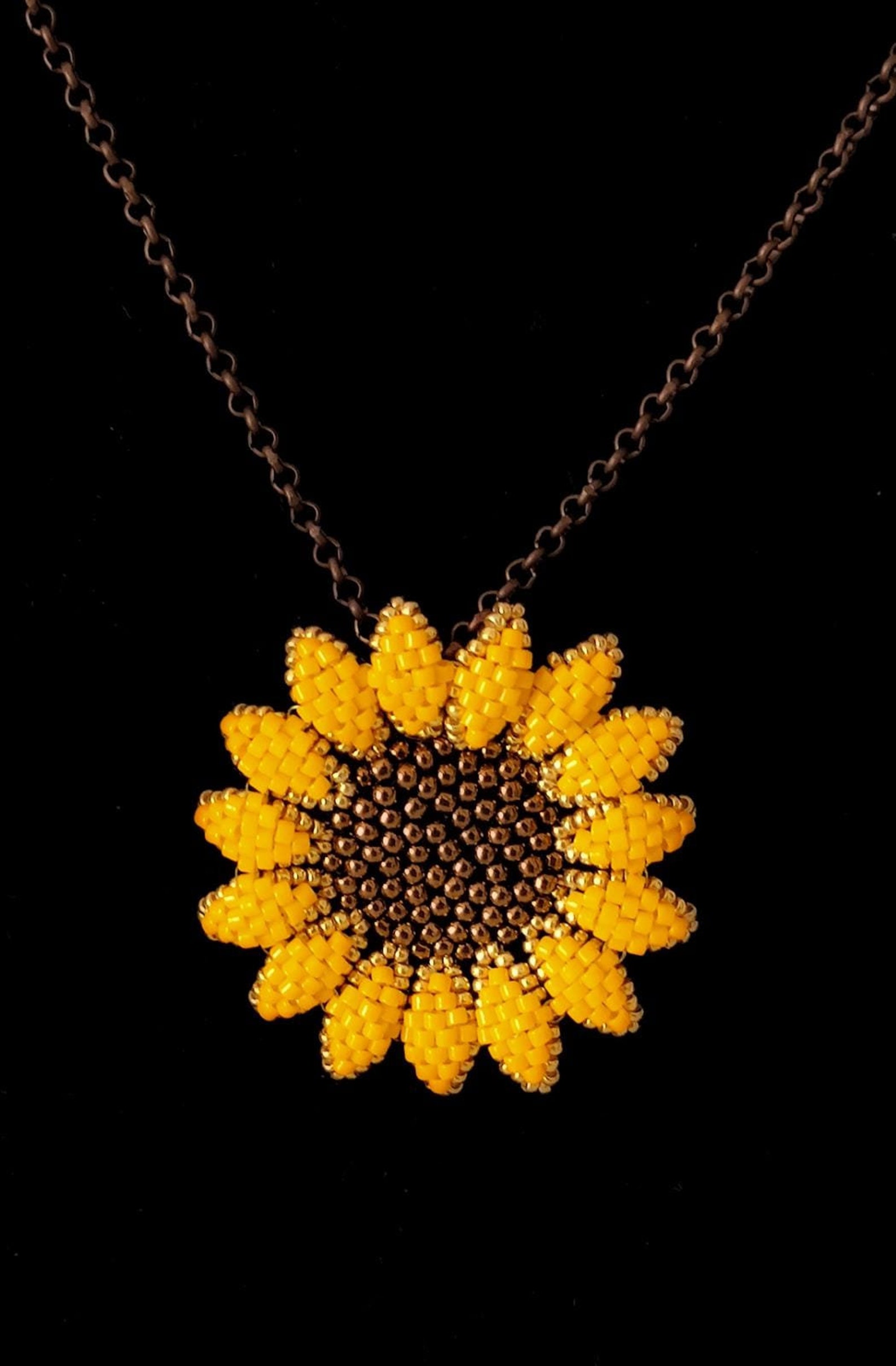 Beaded Sunflower pattern Sunflower Pendant PDF Photo Etsy España
