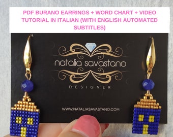 Burano Beading Earrings Pattern and Video Tutorial, Square Stitch Pattern, Beads Earrings Tutorial, Venezia Earrings, Venice Earrings