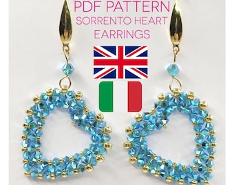 Sorrento Heart earrings pattern, heart tutorial, Right angle weave heart, Beaded heart tutorial, beads tutorial, Earrings tutorial, Diy