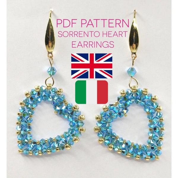 Sorrento Heart earrings pattern, heart tutorial, Right angle weave heart, Beaded heart tutorial, beads tutorial, Earrings tutorial, Diy