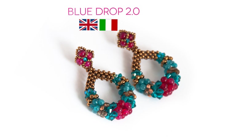 Blue drop 2.0 Earrings Tutorial PDF PATTERN ENGLISH or Italian available image 1