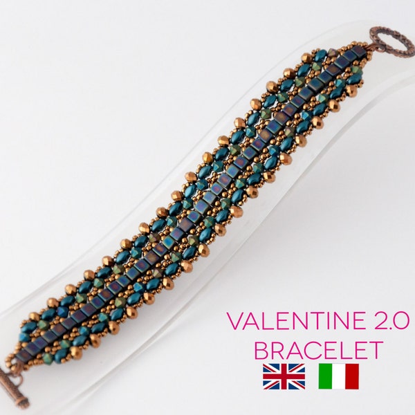 Tutoriel Patron ANGLAIS/ITALIEN PDF Bracelet "Valentine 2.0" avec Cubes Miyuki.