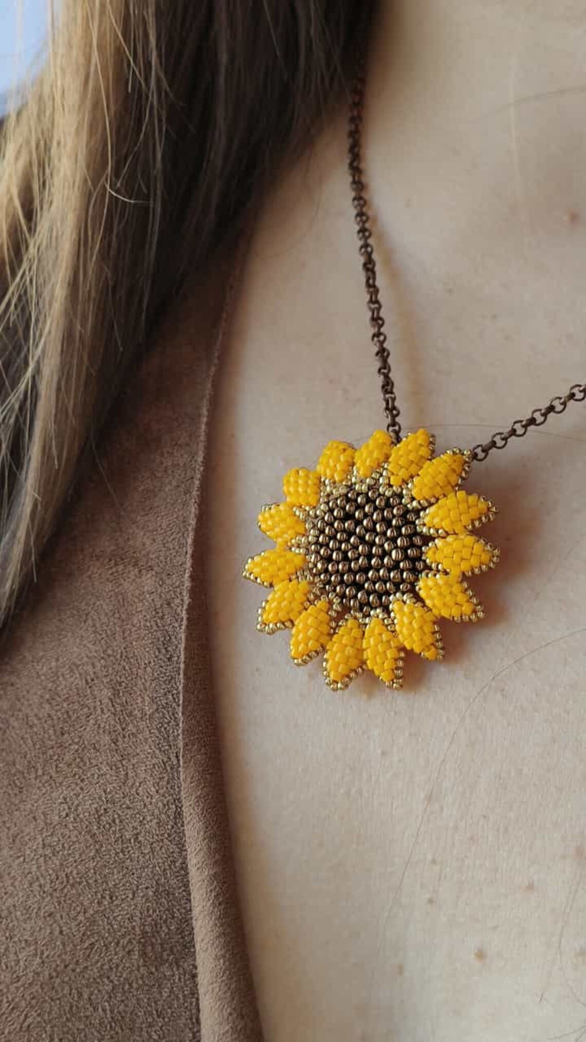 Beaded Sunflower pattern Sunflower Pendant PDF Photo Etsy España