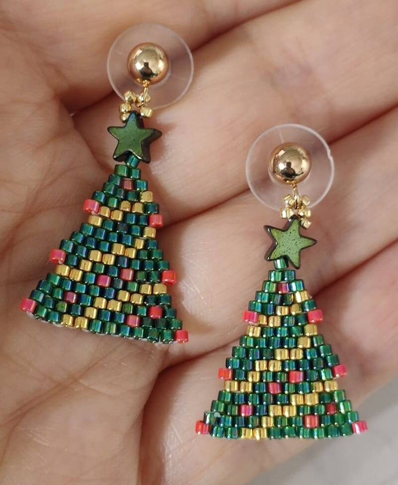 Orecchini pendenti a forma di albero di Natale, da donna