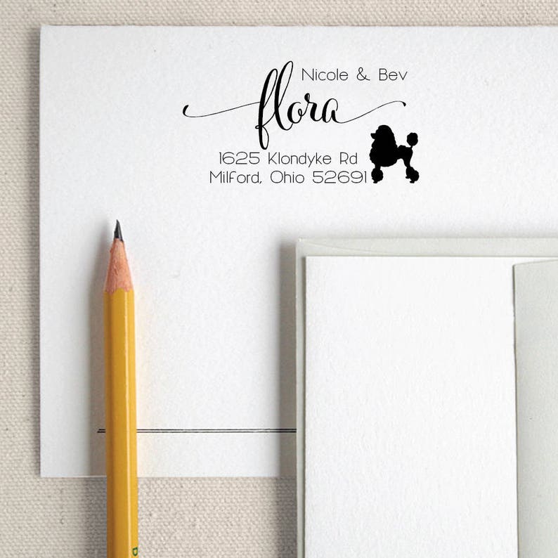 Pre-inked Stamp Self inking stamp RE953 Personalized Pet Address Poodle Dog Return Address Stamp Custom Dog Breed Rubber Stamp