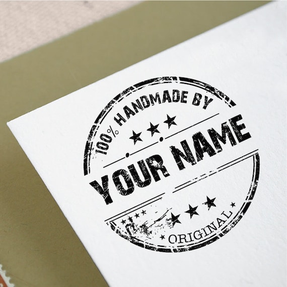 100% Handmade by Personalized Custom Name Created by Vintage Gift Card  Handle Mounted Rubber Stamp OR Pre-inked Stamp Self Inking Stamp R429 