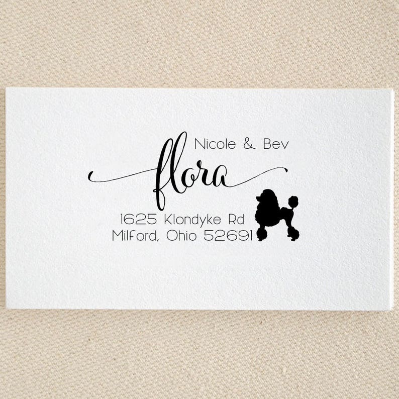 Pre-inked Stamp Self inking stamp RE953 Personalized Pet Address Poodle Dog Return Address Stamp Custom Dog Breed Rubber Stamp