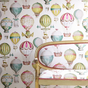 Hot Air Balloons wallpaper - Manuel Canovas Paris L&#39;Envol Multicolore - French designer wallpaper - feature wall - vintage balloon wallpaper