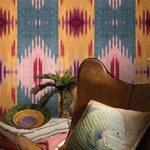 Ikat wallpaper - ethnic textile-like designer wallpaper - feature wall - statement large scale textile-like Indian sari ethnic wallpaper