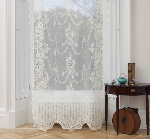 Romantic Vintage Shabby Chic Lace Window Curtain Sheer Panel Traditional Victorian French Boudoir Bedroom Nursery Cotton Lace Curtain
